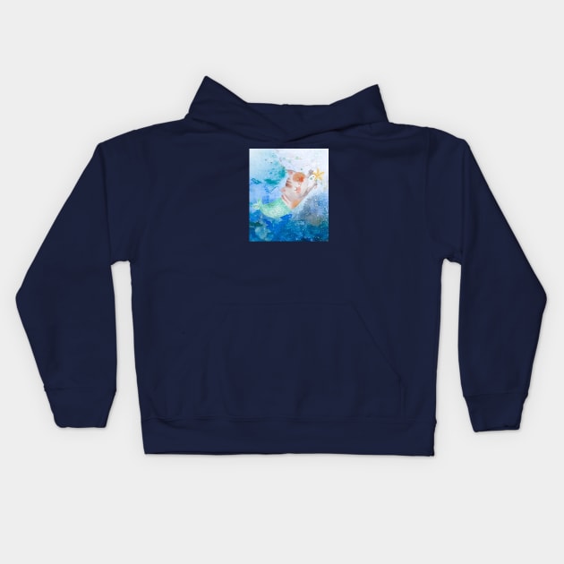 Watercolor cute mermaid purrmaid Kids Hoodie by Mission Bear